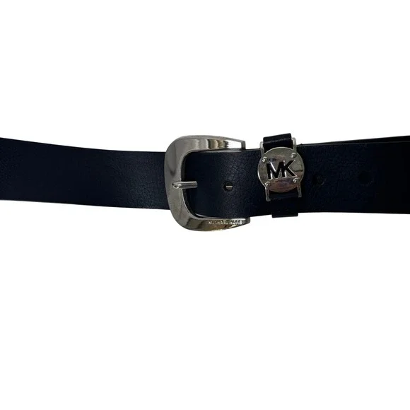 *NWT* Michael Kors Belt Womens XL Black Silver Buckle MK Logo Pebbled Leather - Picture 2 of 3